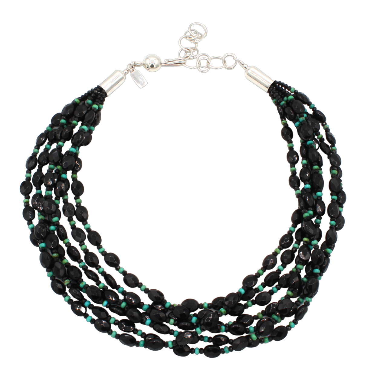 7 Strand Black Onyx and Turquoise Bead Necklace-Jewelry-Artie Yellowhorse-Sorrel Sky Gallery
