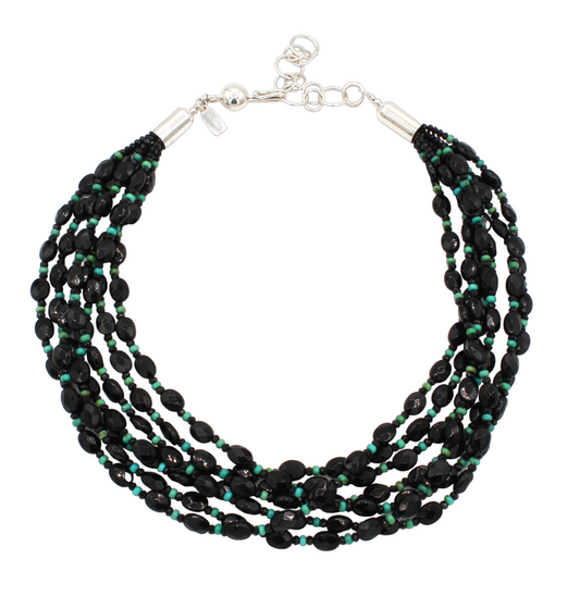 7 Strand Black Onyx and Turquoise Bead Necklace-Jewelry-Artie Yellowhorse-Sorrel Sky Gallery