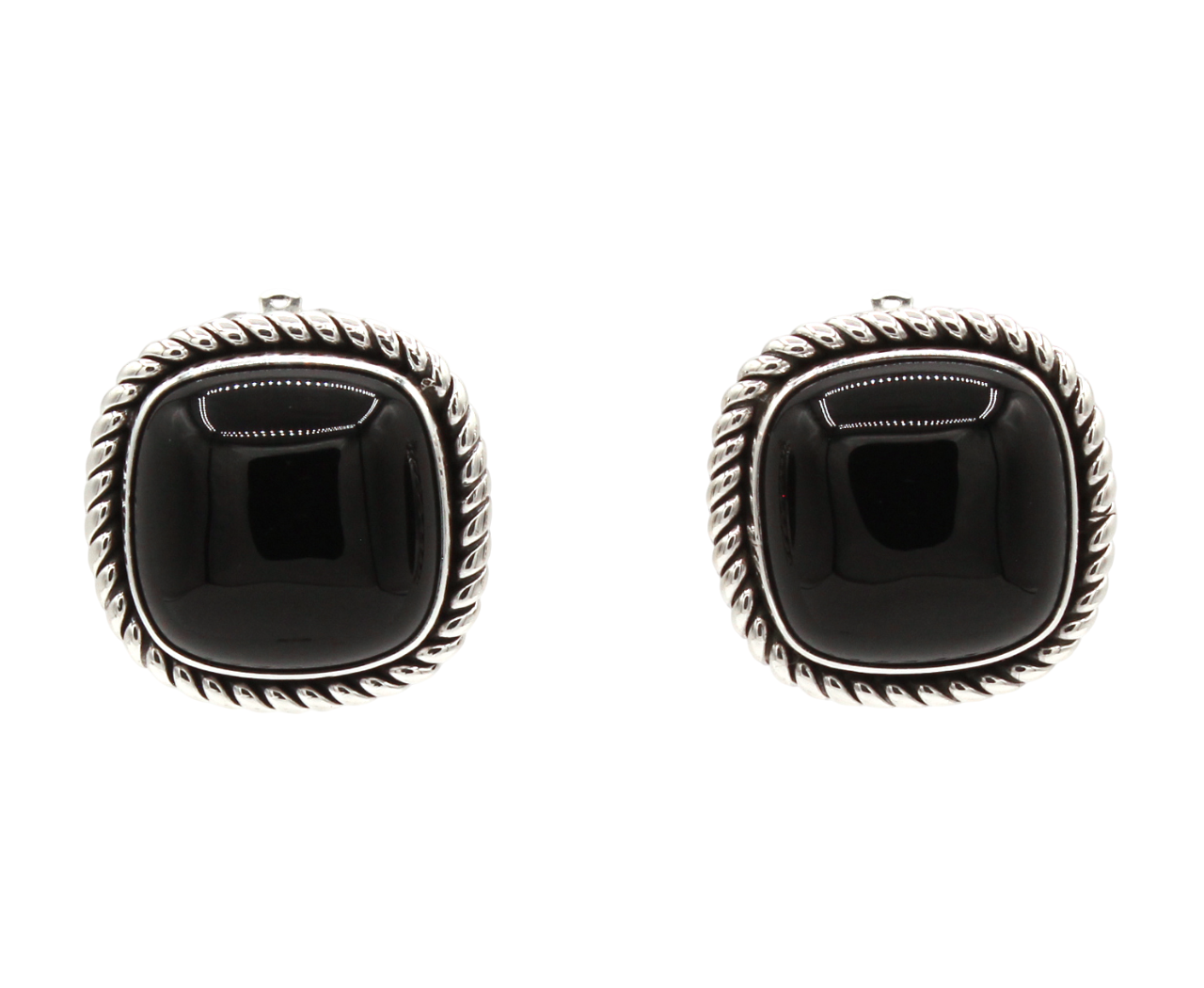 Onyx and Sterling Silver good clip on earrings