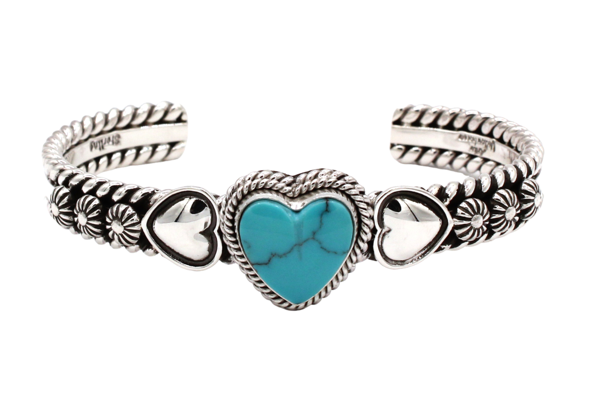 Kingman Turquoise Heart Cuff Bracelet-Jewelry-Artie Yellowhorse-Sorrel Sky Gallery