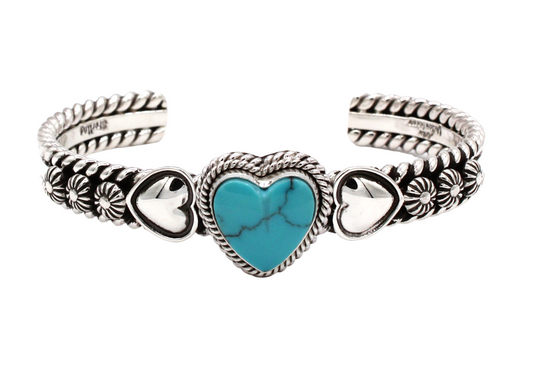 Kingman Turquoise Heart Cuff Bracelet-Jewelry-Artie Yellowhorse-Sorrel Sky Gallery