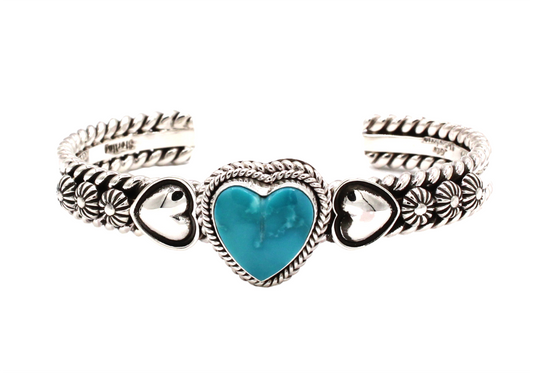 Kingman Turquoise Heart Cuff Bracelet-Jewelry-Artie Yellowhorse-Sorrel Sky Gallery
