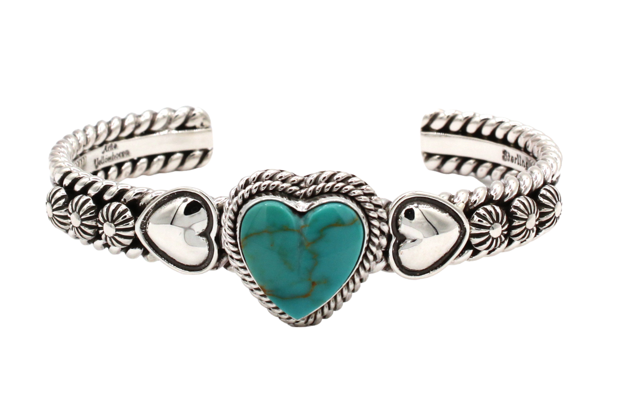 Kingman Turquoise Heart Cuff Bracelet-Jewelry-Artie Yellowhorse-Sorrel Sky Gallery