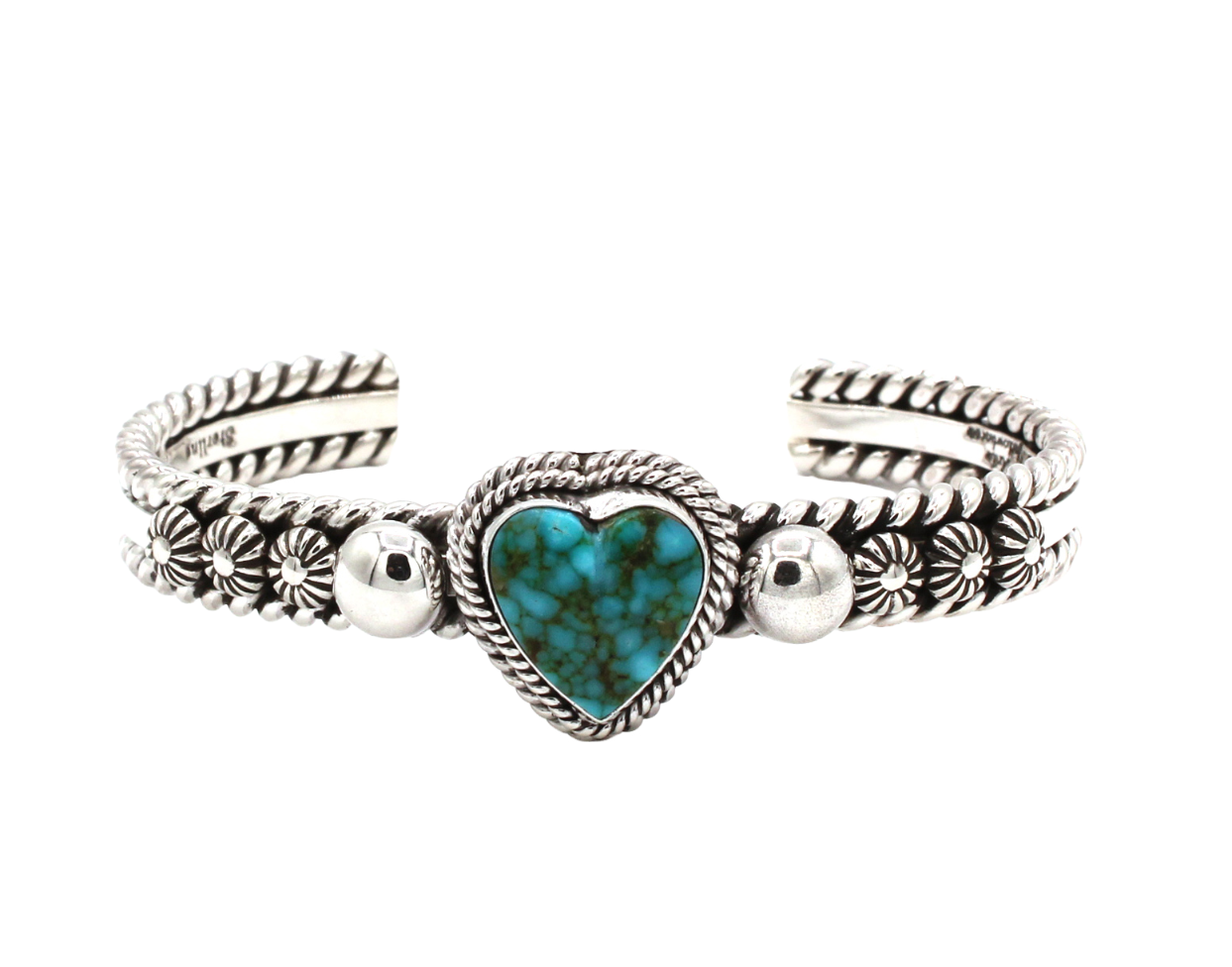 Kingman Turquoise Heart Cuff Bracelet-Jewelry-Artie Yellowhorse-Sorrel Sky Gallery