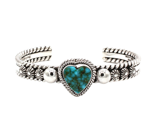 Kingman Turquoise Heart Cuff Bracelet-Jewelry-Artie Yellowhorse-Sorrel Sky Gallery