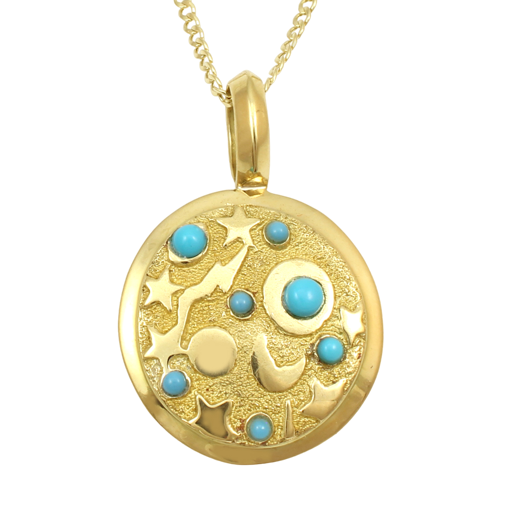 18K Gold Turquoise Creation Pendant-Jewelry-Ben Nighthorse-Sorrel Sky Gallery