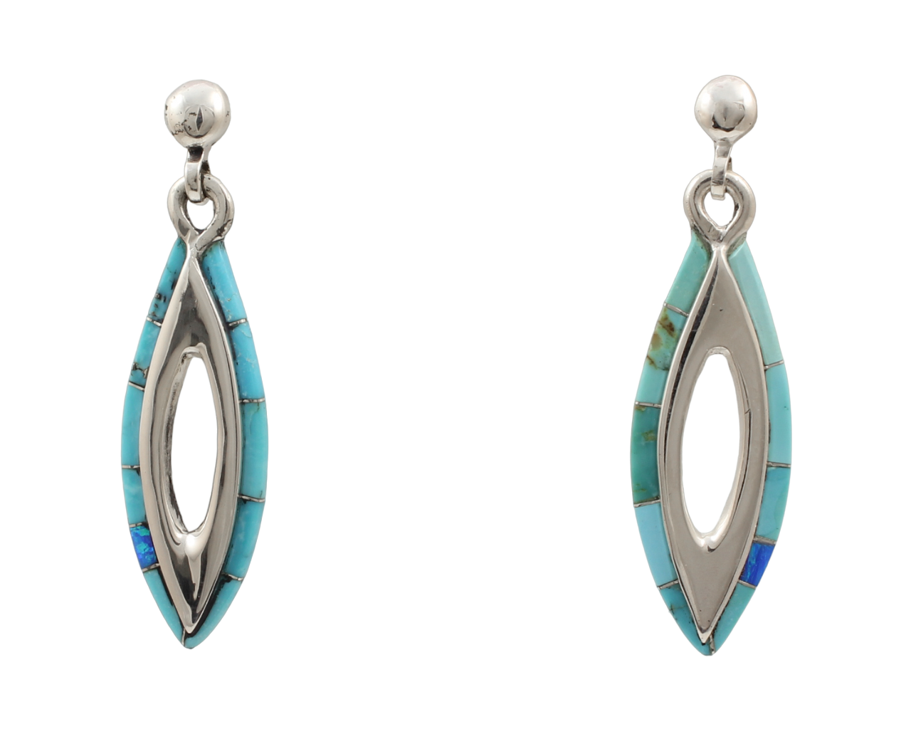 Ben Nighthorse Long Double “V” Edge Inlay Earrings