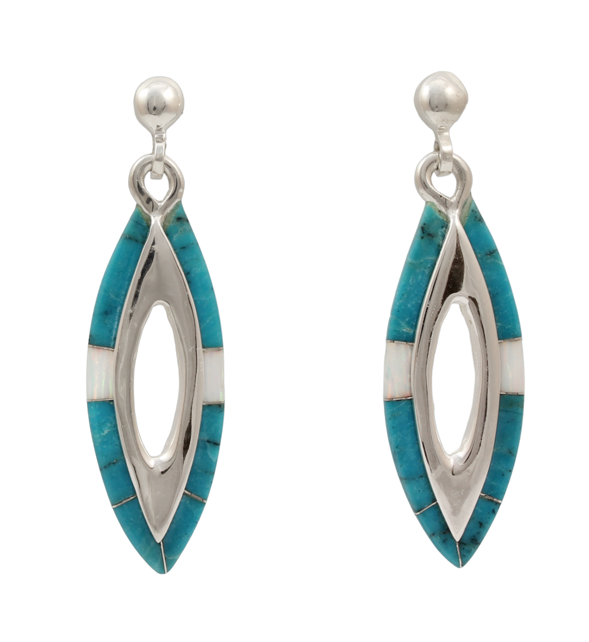 Long Double V Edge Inlay Earrings-Jewelry-Ben Nighthorse-Sorrel Sky Gallery