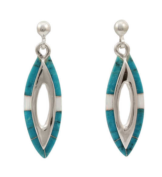 Long Double V Edge Inlay Earrings-Jewelry-Ben Nighthorse-Sorrel Sky Gallery