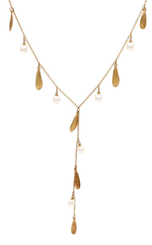 Textured Leaves Necklace With Fresh Water Pearls-Jewelry-Cherie Dori-Sorrel Sky Gallery