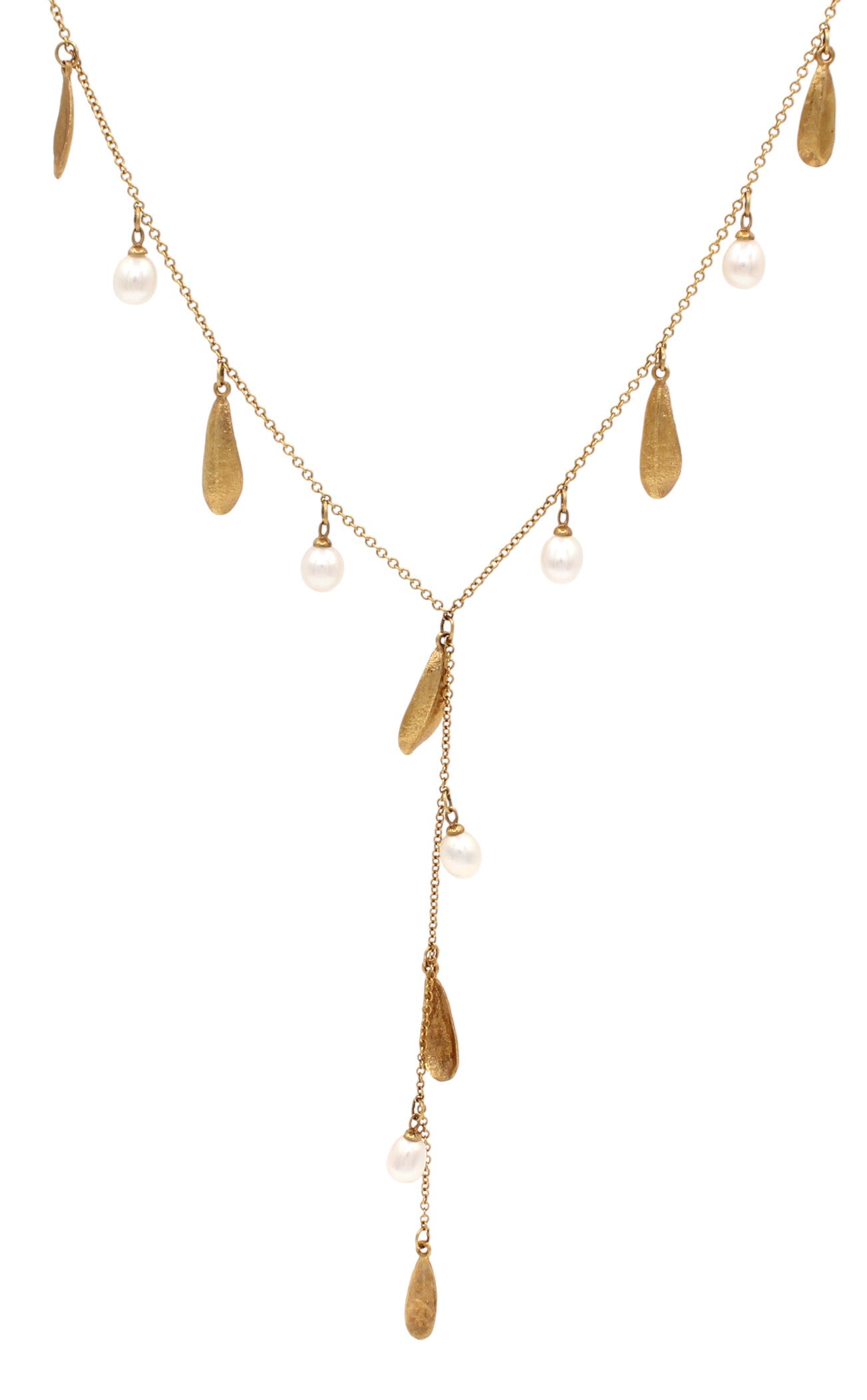 Textured Leaves Necklace With Fresh Water Pearls-Jewelry-Cherie Dori-Sorrel Sky Gallery