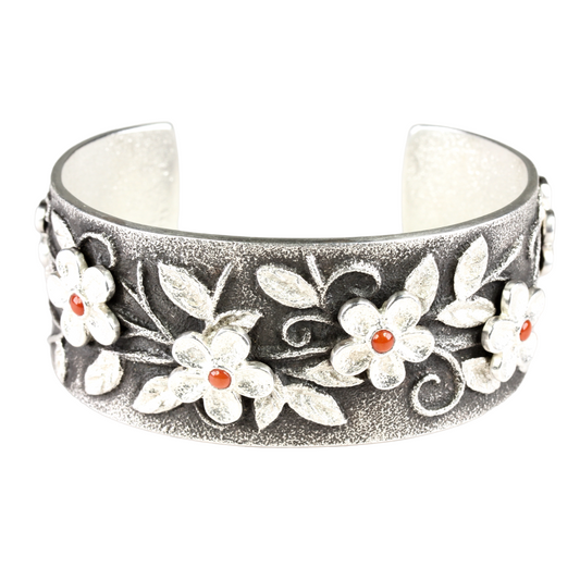 Flower Cuff with Coral-Jewelry-Darryl Begay-Sorrel Sky Gallery
