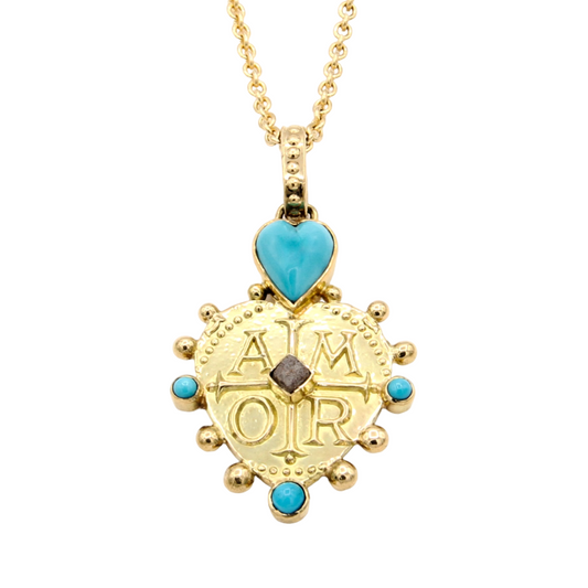 Dali Amour Sun Heart Pendant with McNulty Turquoise-Jewelry-Doug Magnus-Sorrel Sky Gallery