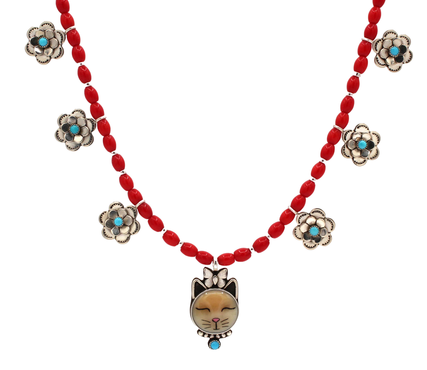Large Cat Necklace with Bamboo Coral Beads