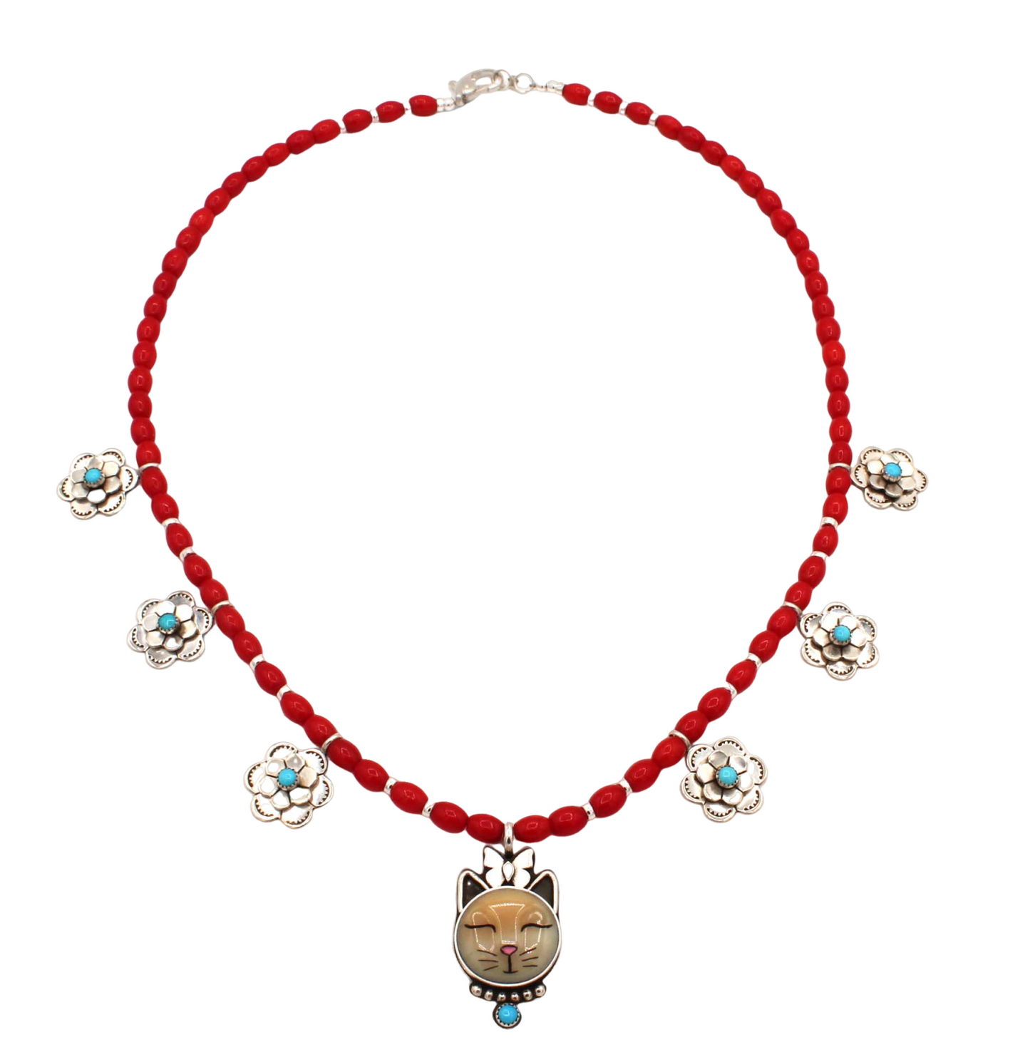 Large Cat Necklace with Bamboo Coral Beads