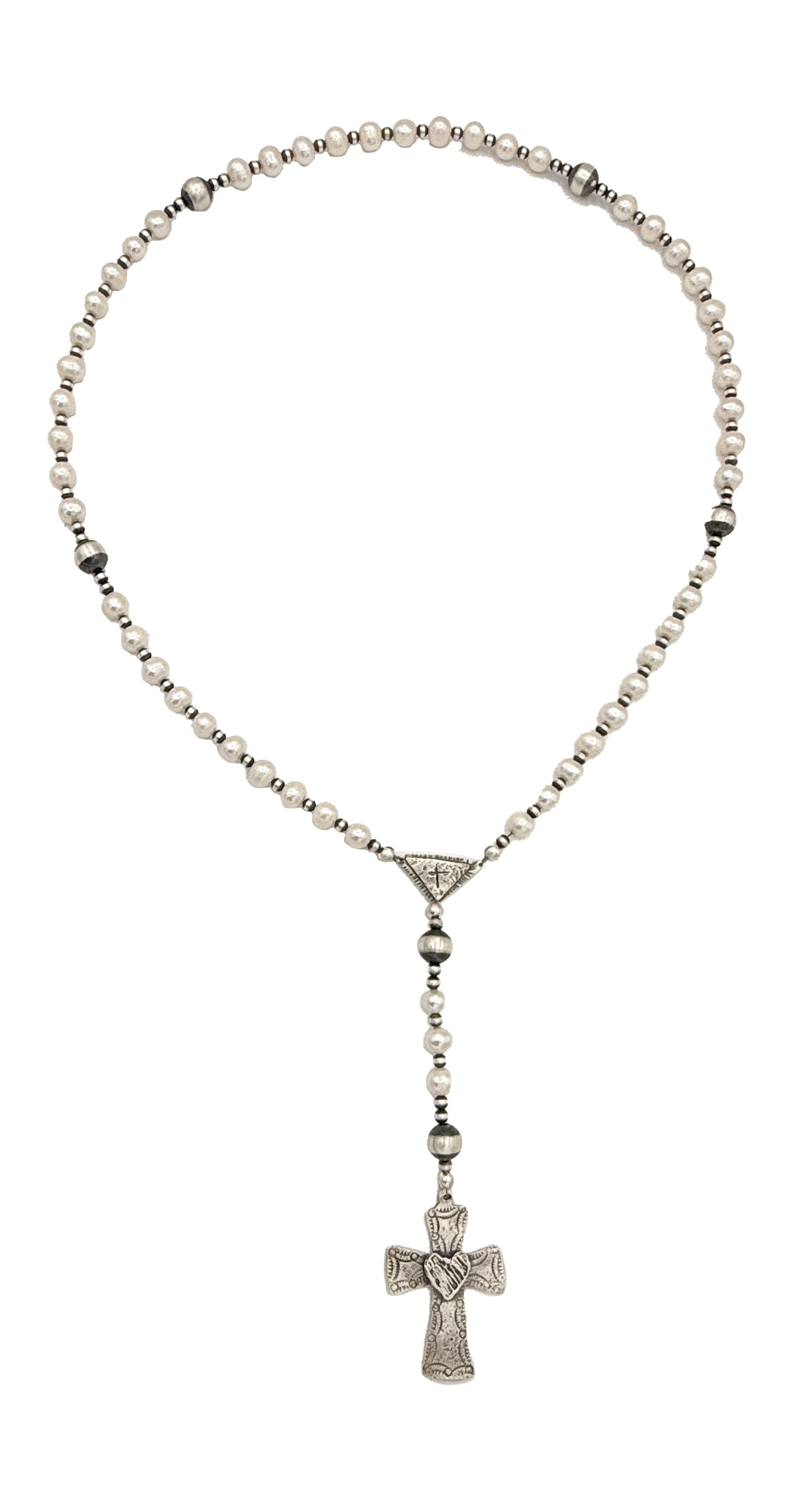 Freshwater Pearl Rosary Cross Necklace-Jewelry-Maria Goler Baca-Sorrel Sky Gallery