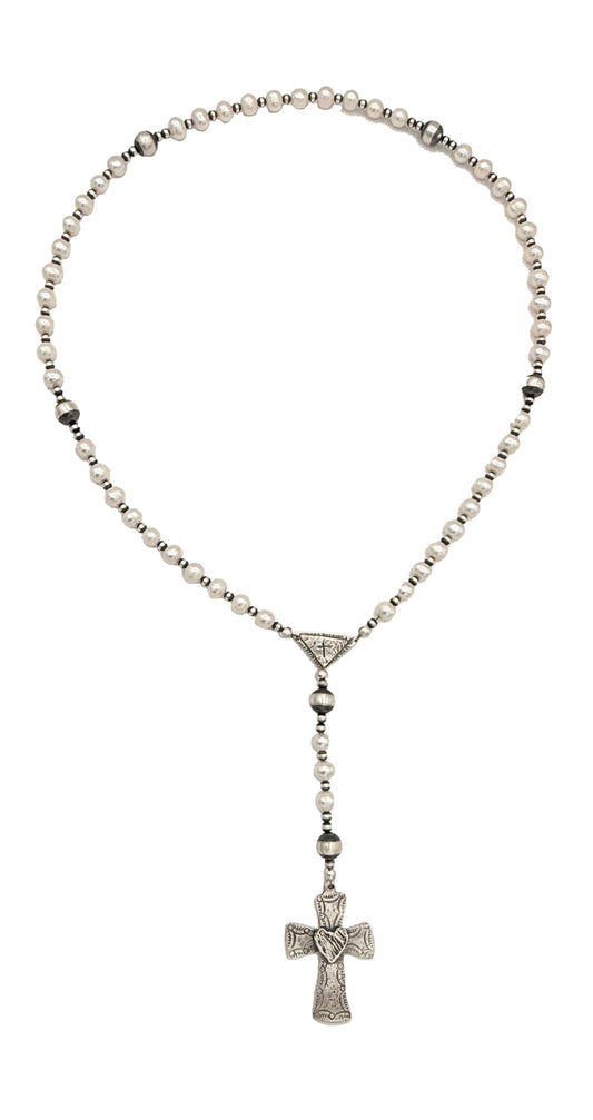 Freshwater Pearl Rosary Cross Necklace-Jewelry-Maria Goler Baca-Sorrel Sky Gallery