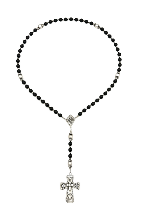 Jet Rosary Cross Necklace-Jewelry-Maria Goler Baca-Sorrel Sky Gallery