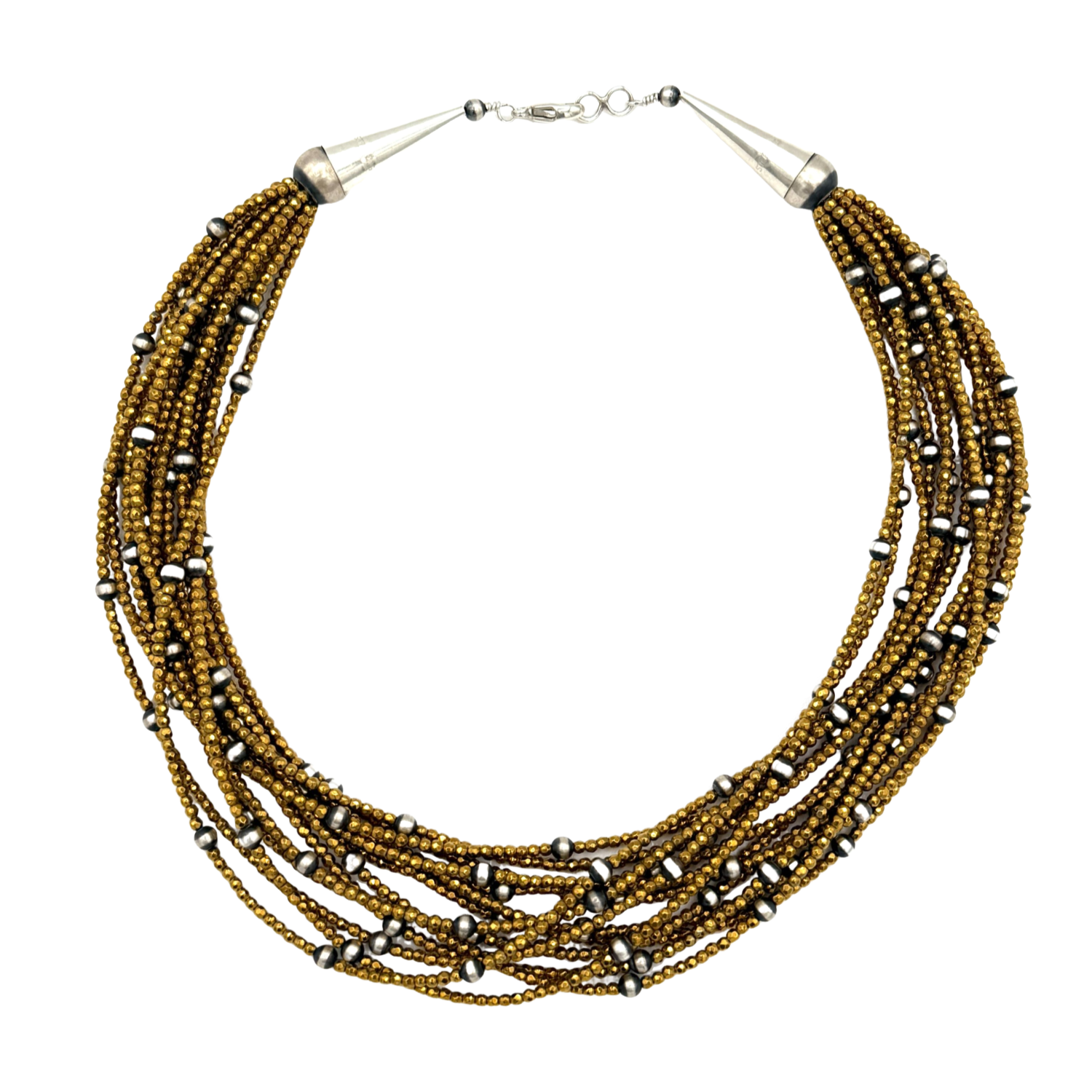 Pyrite 14 Strand Necklace-Jewelry-Maria Goler Baca-Sorrel Sky Gallery