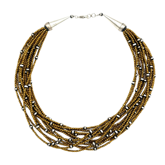 Pyrite 14 Strand Necklace-Jewelry-Maria Goler Baca-Sorrel Sky Gallery