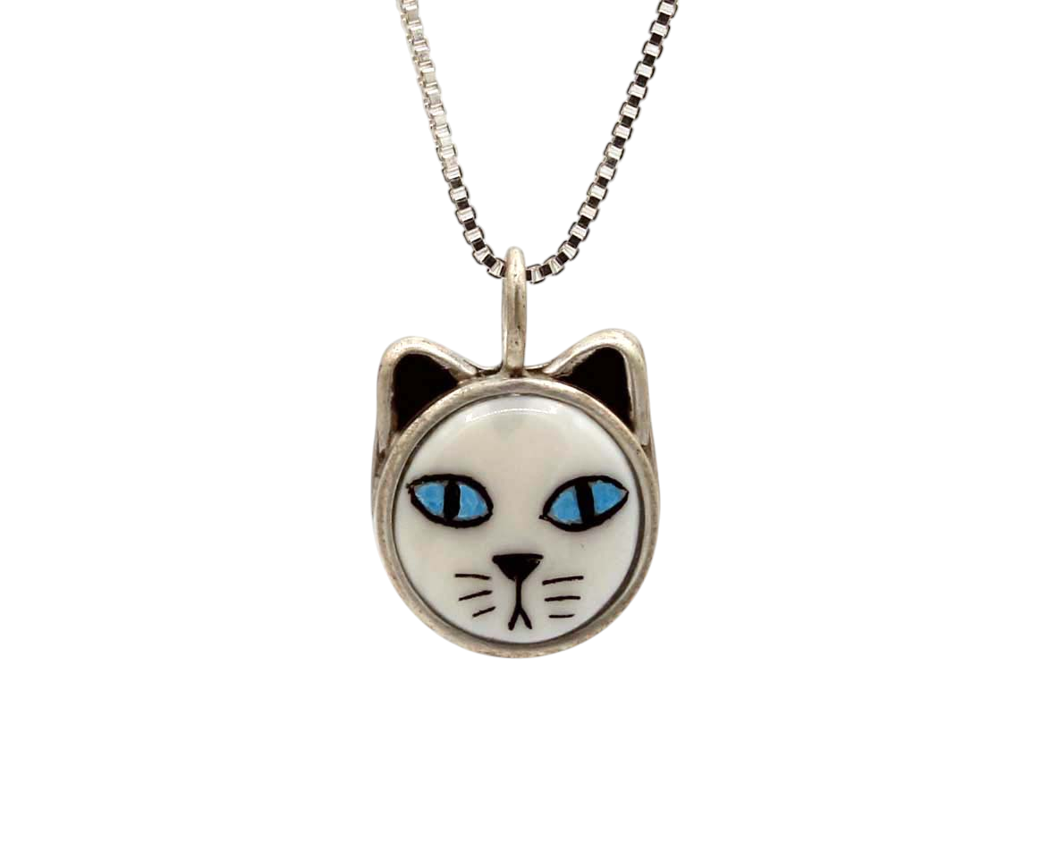 Cat with Blue Eyes Pendant-Jewelry-Michelle Tapia-Sorrel Sky Gallery