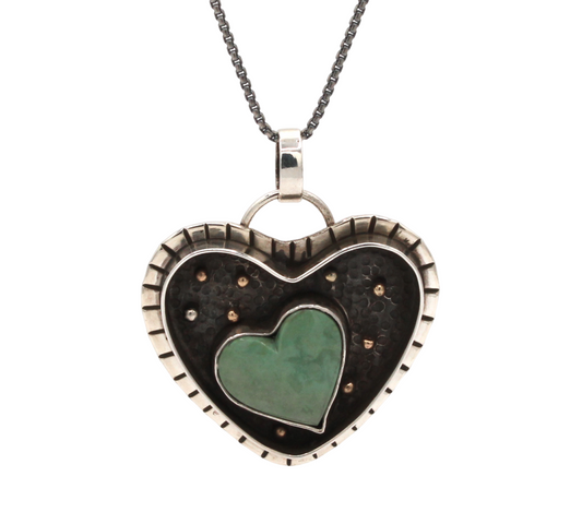 Large Turquoise Shadowbox Heart Pendant-Jewelry-Michelle Tapia-Sorrel Sky Gallery