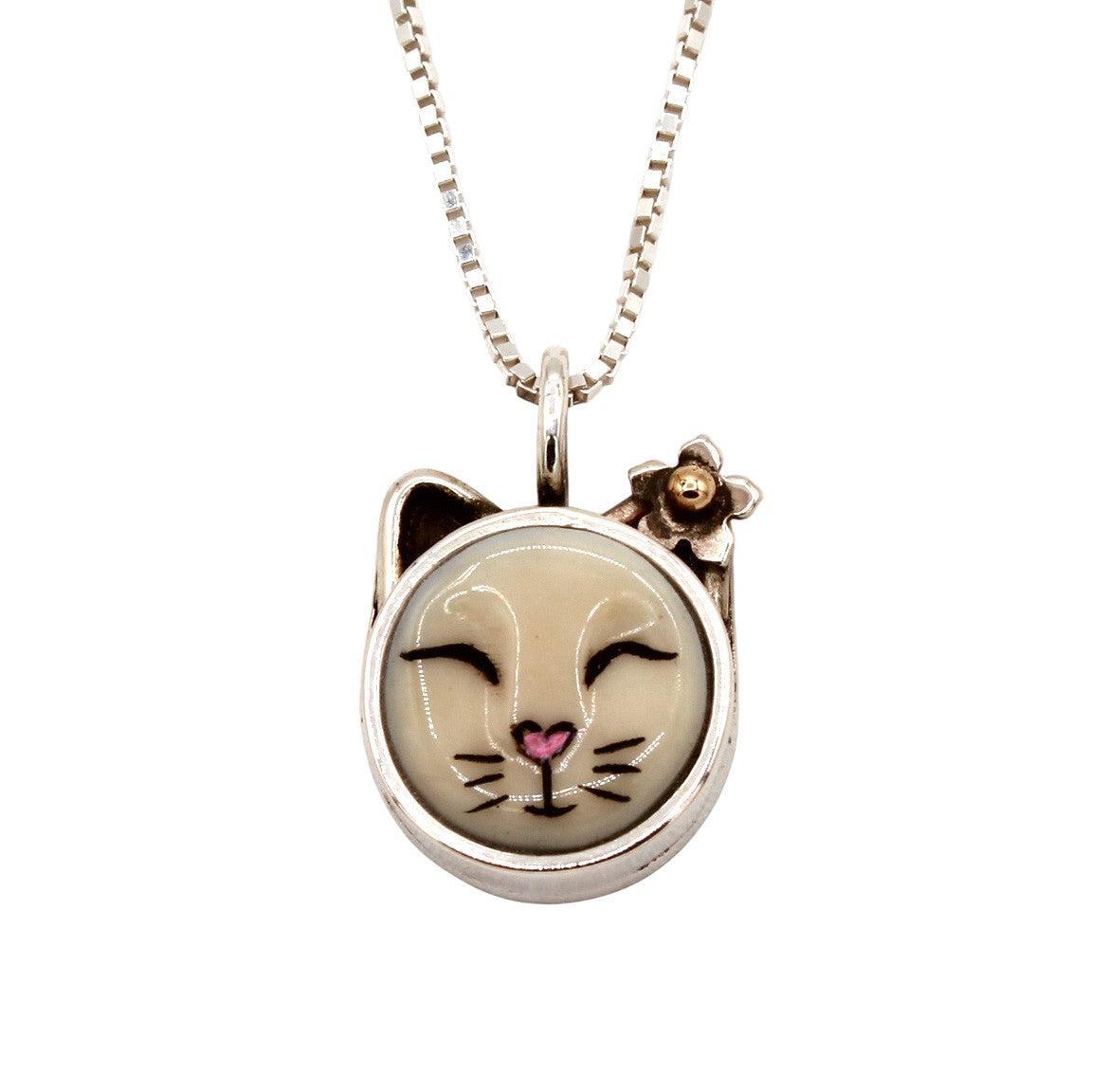 Sleeping Cat Pendant (pink nose)-Jewelry-Michelle Tapia-Sorrel Sky Gallery