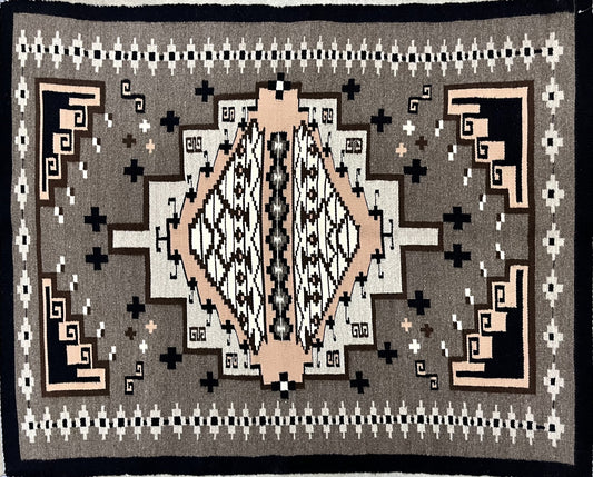 "Twin Pottery" Two Grey Hills 37.5" x 46"-Weaving-Navajo Weaving-Sorrel Sky Gallery