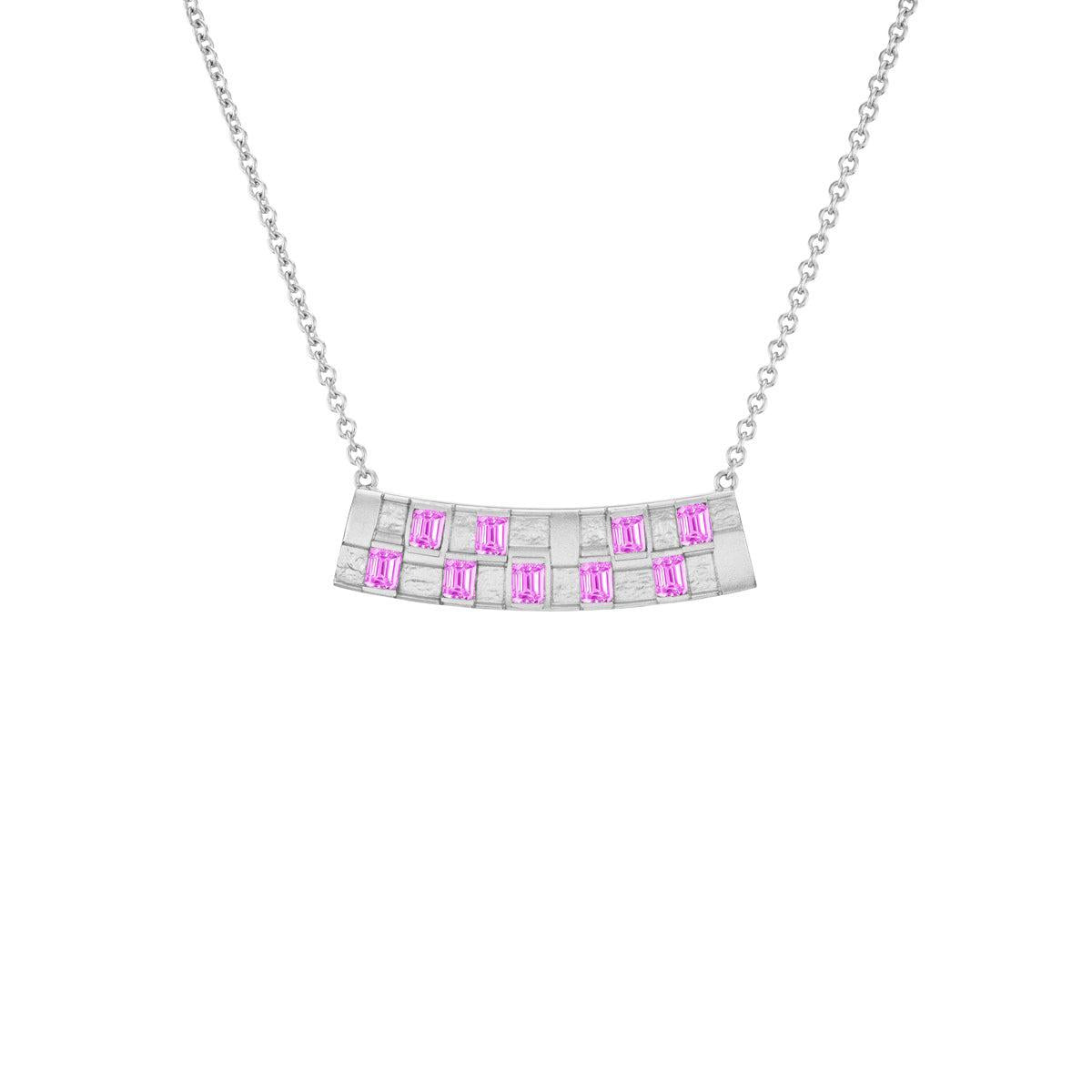 Basketweave Bar Necklace (Colored Stones)