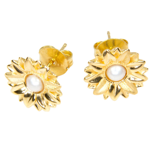 Micro Sunflower Earrings with Pearl-Jewelry-Of Rare Origin-Sorrel Sky Gallery
