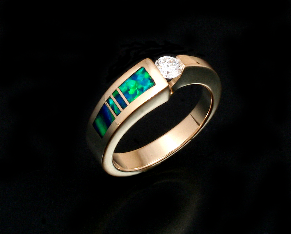 14K Gold Diamond and Opal Ring-Jewelry-Ray Tracey-Sorrel Sky Gallery