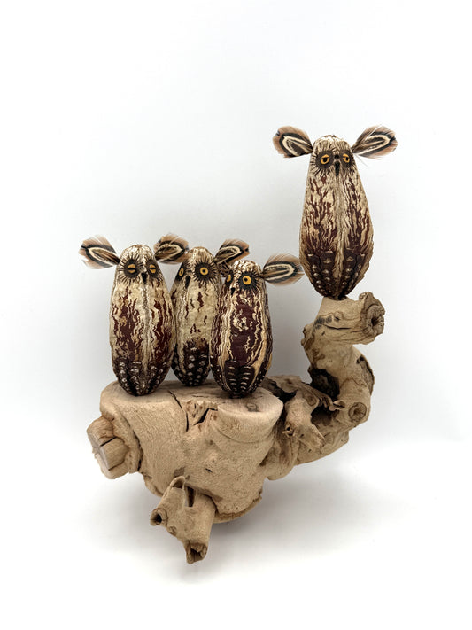 4 Mahogany Owl Pod Sculpture-Sculpture-Robert Rivera-Sorrel Sky Gallery