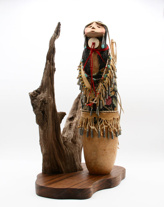 Apache Basket Lady on Stand-Sculpture-Robert Rivera-Sorrel Sky Gallery