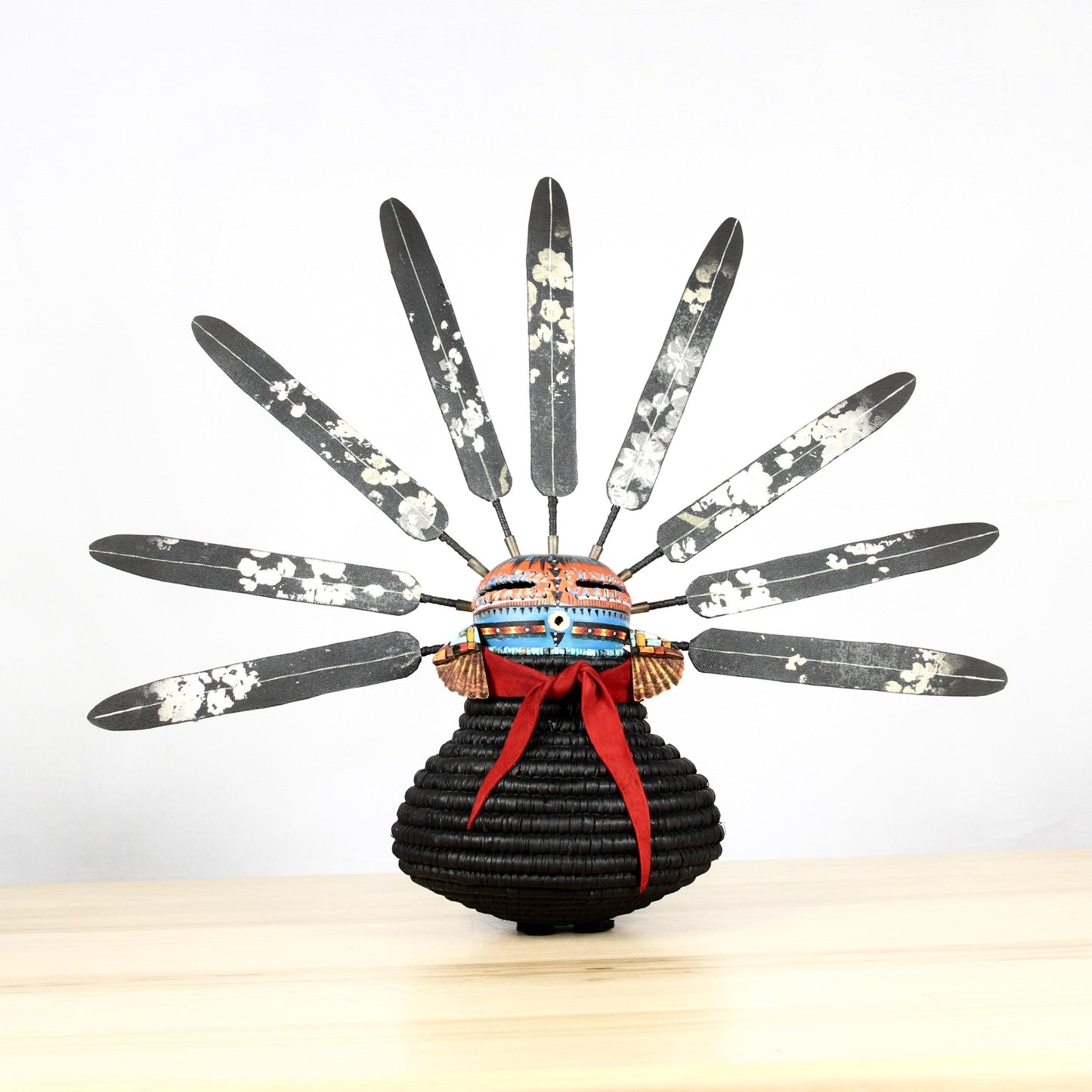 Black Basket Kachina with Red-Sculpture-Robert Rivera-Sorrel Sky Gallery