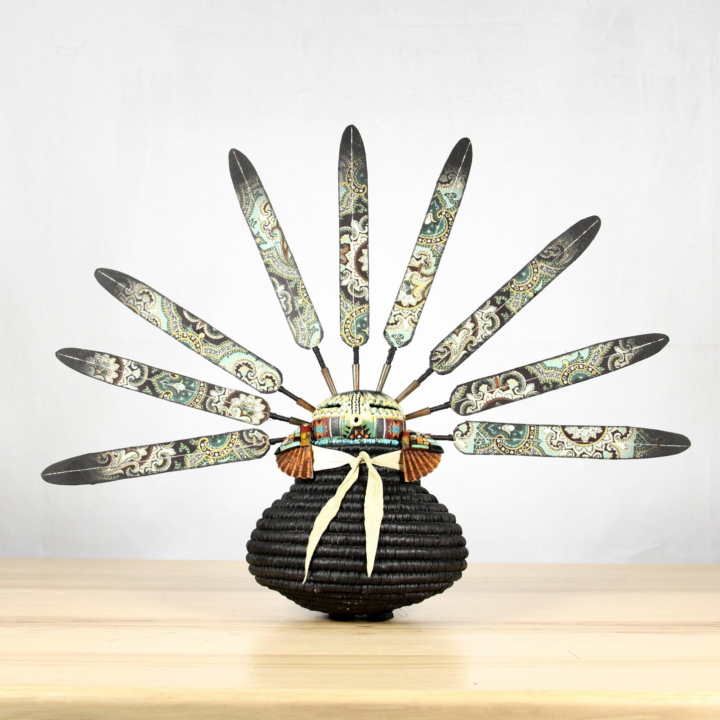 Black Basket Kachina with Tan-Sculpture-Robert Rivera-Sorrel Sky Gallery