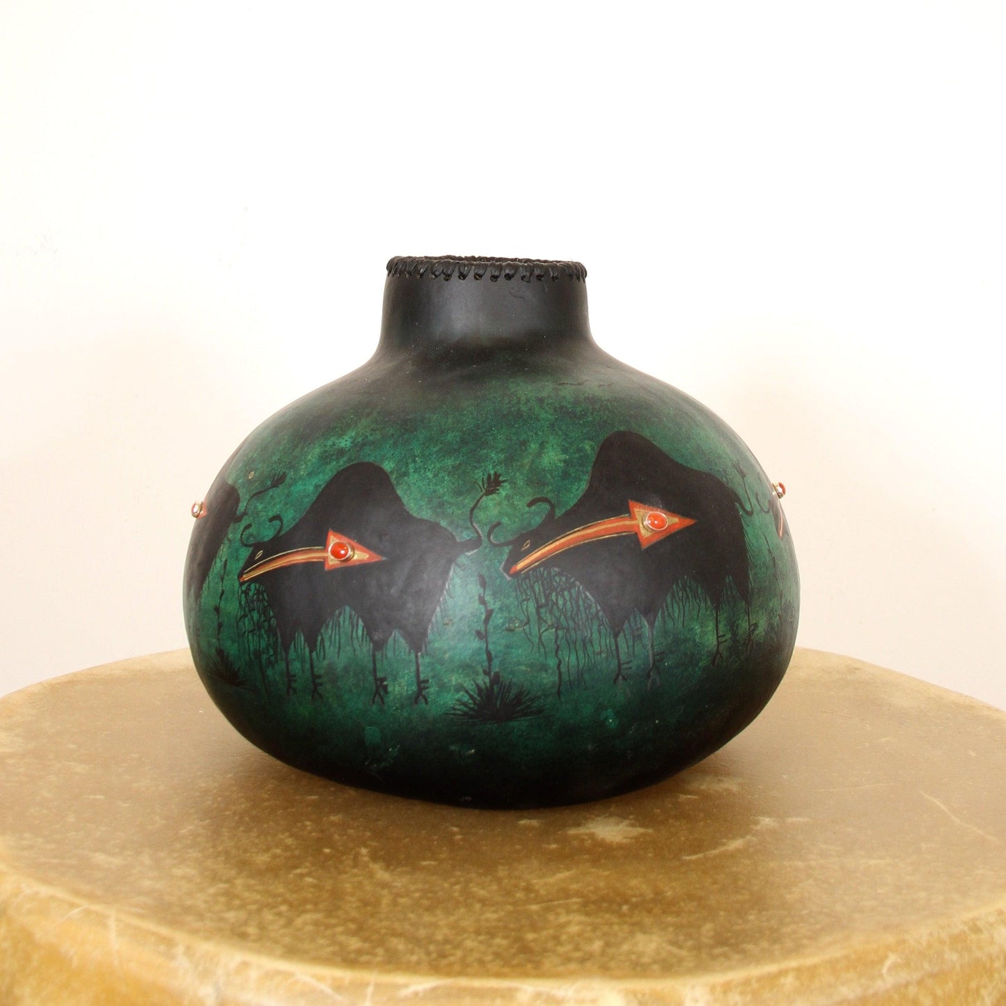 Green Buffalo Bowl-Sculpture-Robert Rivera-Sorrel Sky Gallery