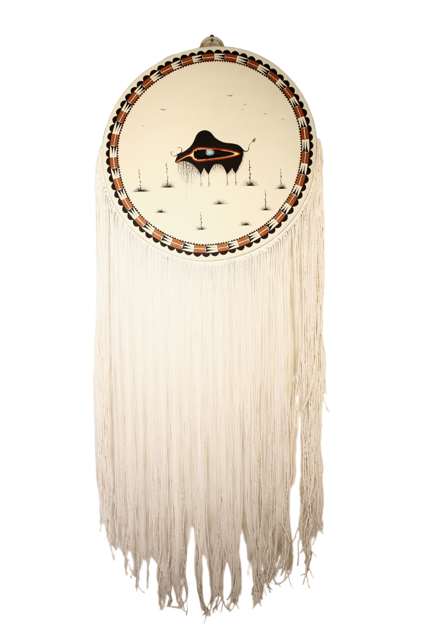 Large Painted White Buffalo Drum-Sculpture-Robert Rivera-Sorrel Sky Gallery