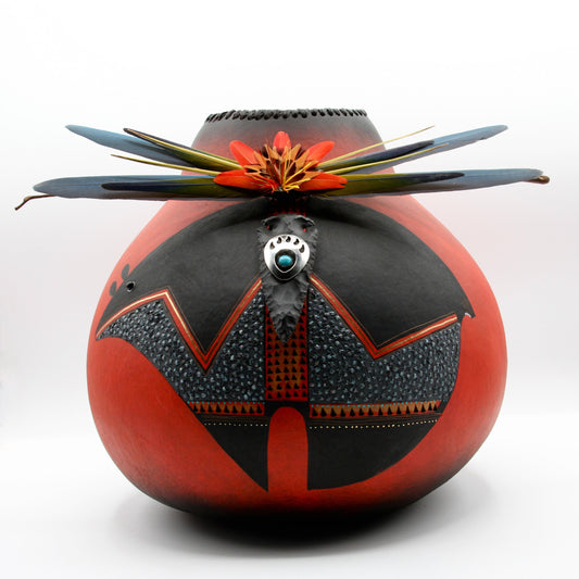 Large Red Fetish Bear Gourd Bowl-Sculpture-Robert Rivera-Sorrel Sky Gallery