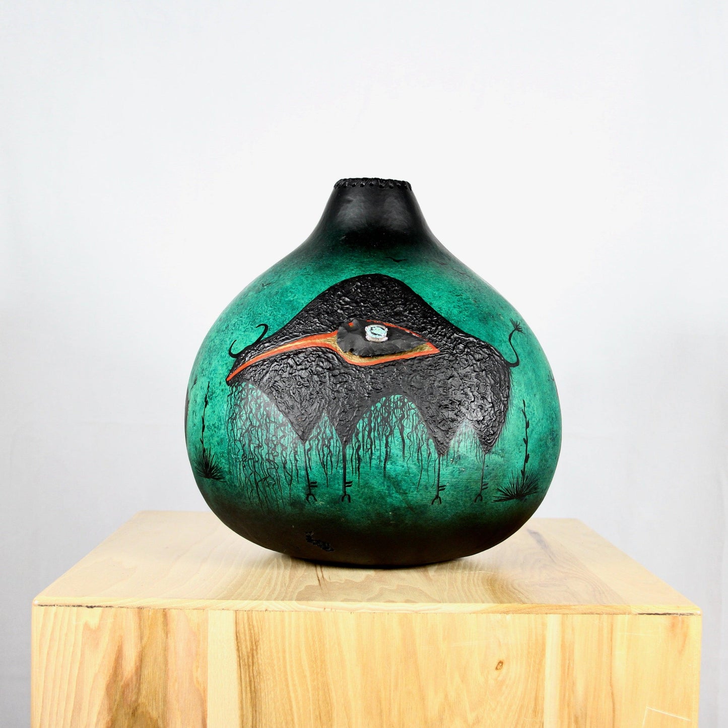 Thalo Green Buffalo Bowl-Sculpture-Robert Rivera-Sorrel Sky Gallery