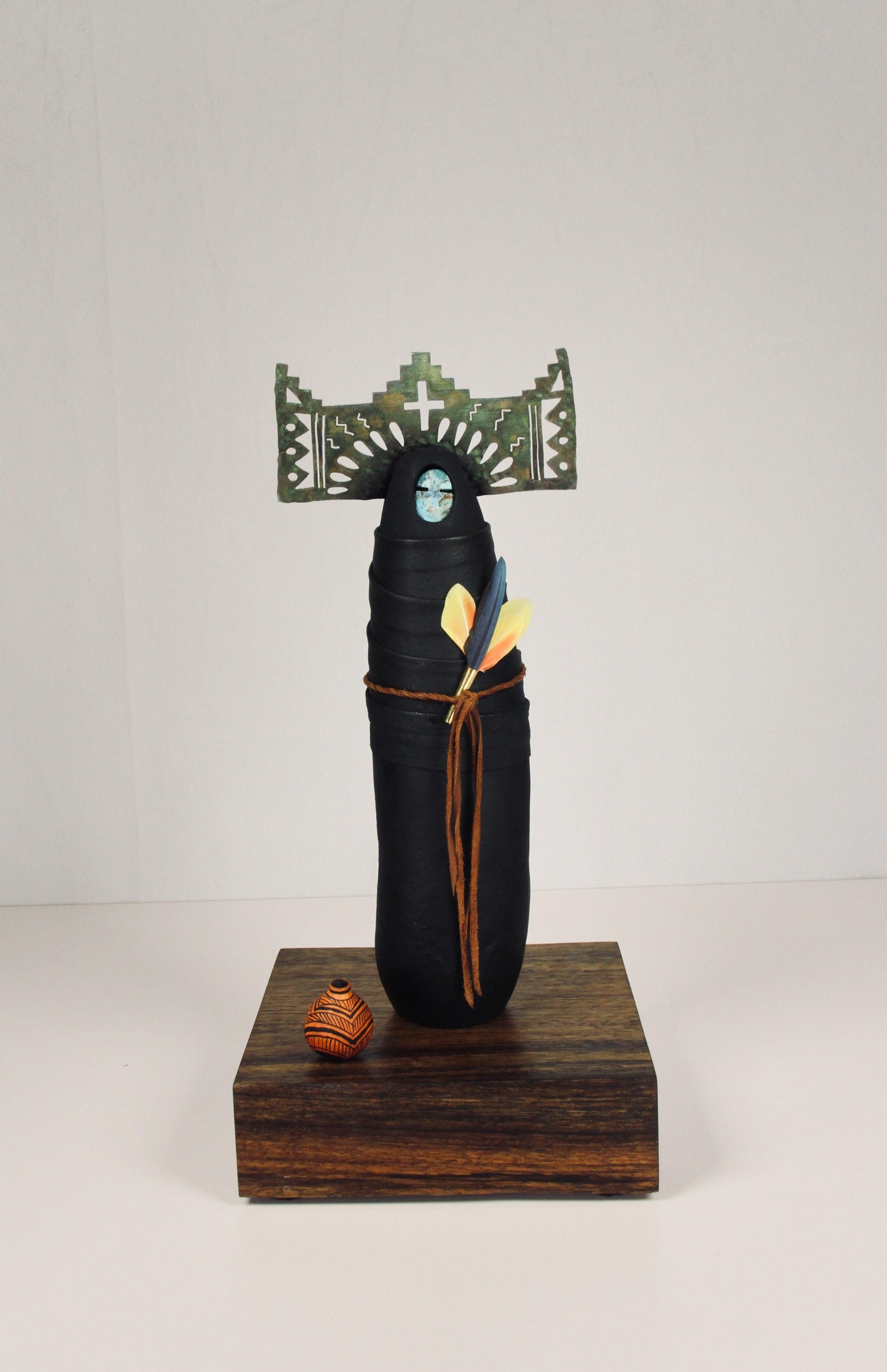Zuni Lady with Turquoise Face & Feathers-Sculpture-Robert Rivera-Sorrel Sky Gallery