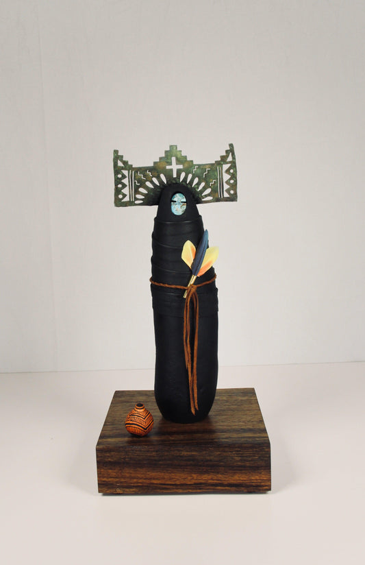 Zuni Lady with Turquoise Face & Feathers-Sculpture-Robert Rivera-Sorrel Sky Gallery