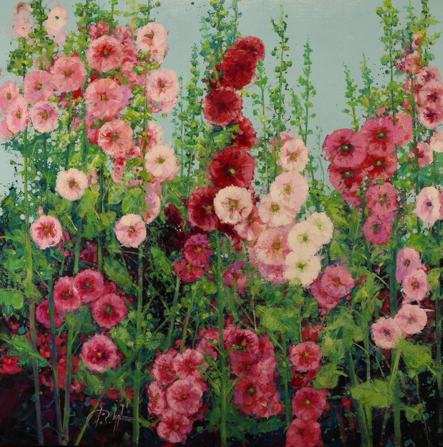 Hollyhocks Splendor-Painting-Roberto Ugalde-Sorrel Sky Gallery