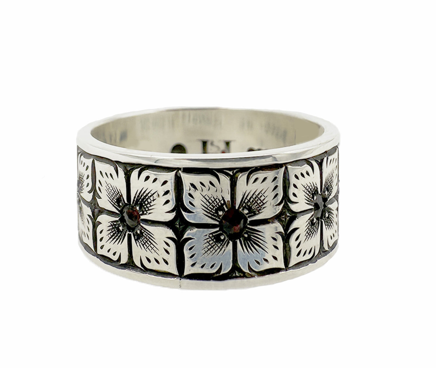 Engraved Ring with Garnet-Jewelry-Shane Hendren-Sorrel Sky Gallery