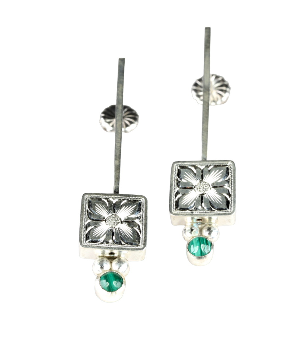 Square Drop Earrings with Malachite-Jewelry-Shane Hendren-Sorrel Sky Gallery