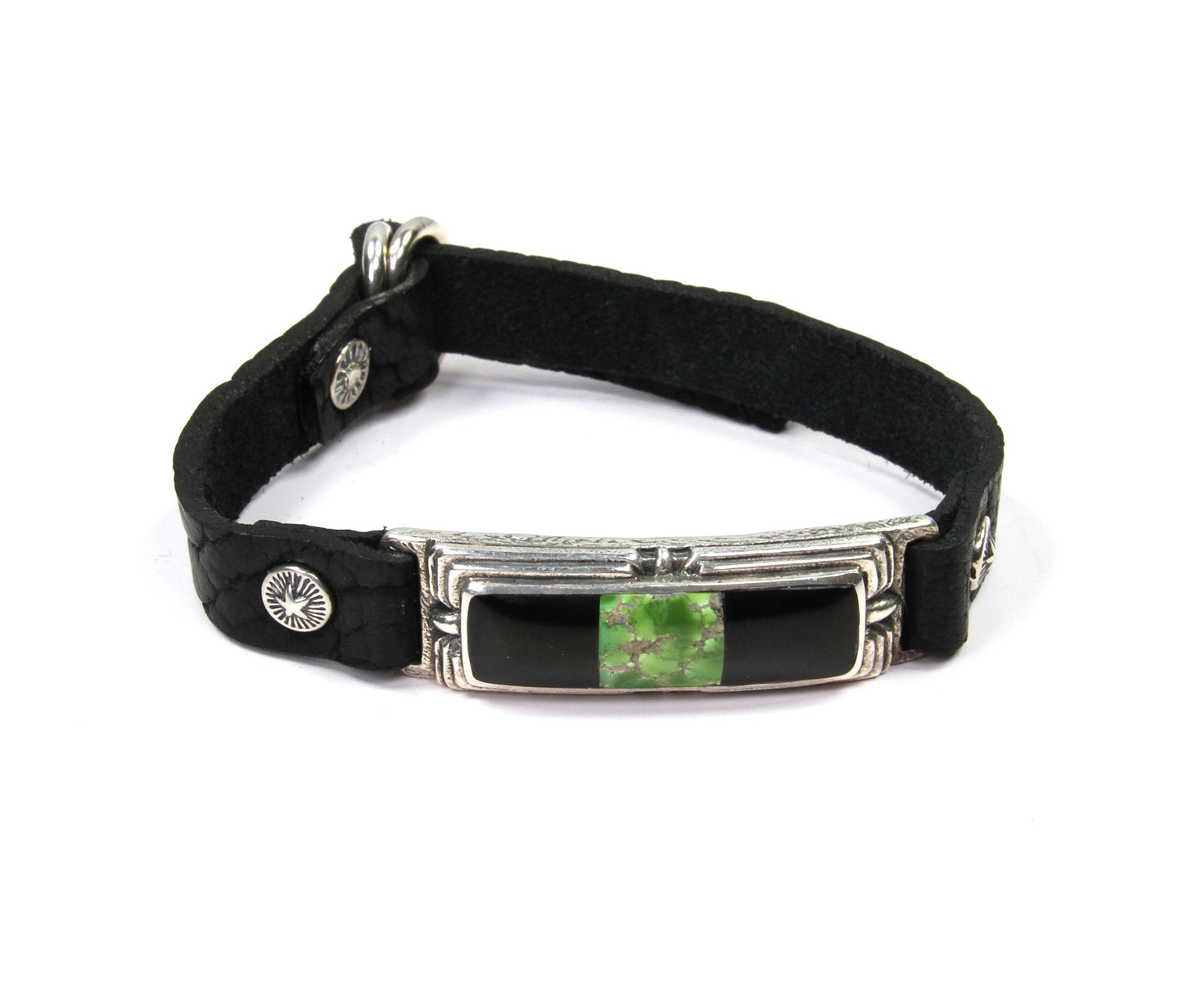 Obsidian and Grasshopper Leather Bracelet-Jewelry-Shreve Saville-Sorrel Sky Gallery