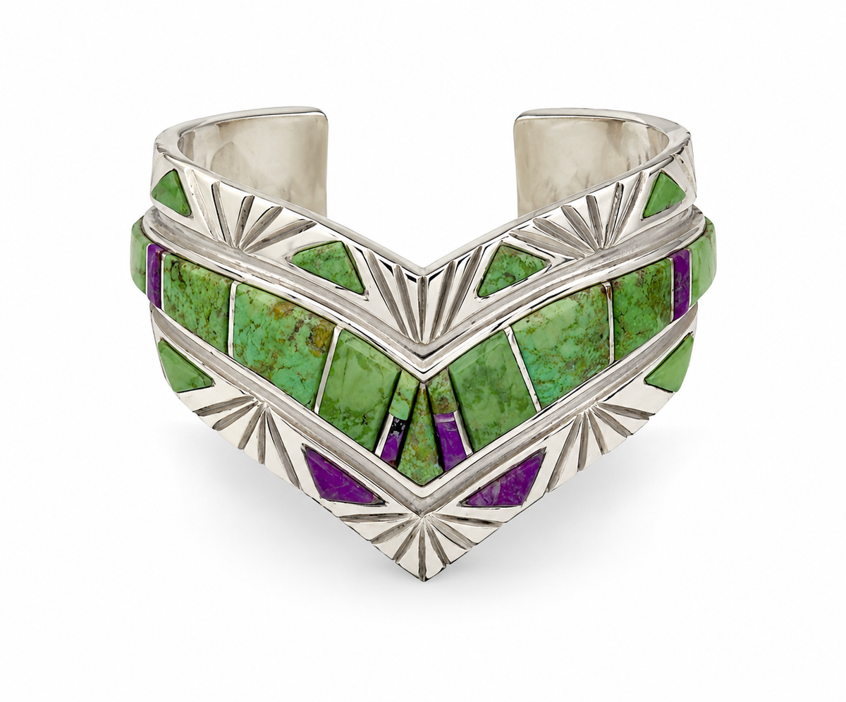 V with Etching on Side Cuff Bracelet