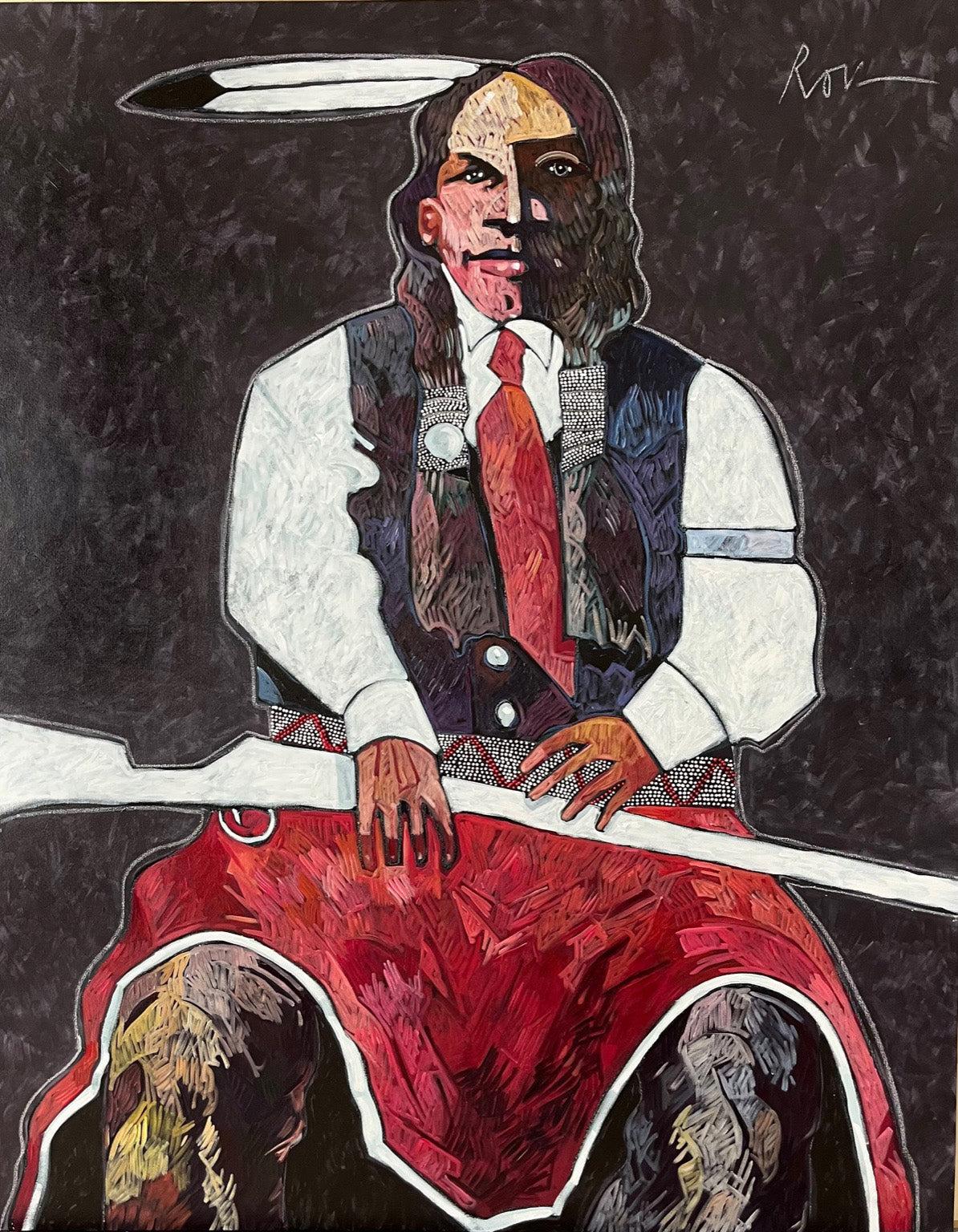 Smiling Indian with Riffle-Painting-Thom Ross-Sorrel Sky Gallery