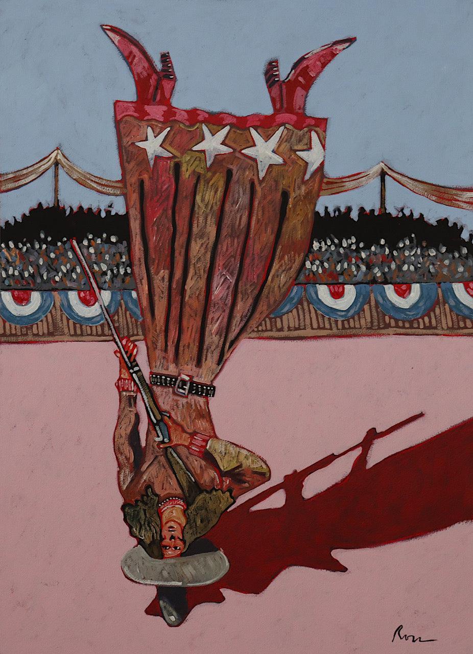 Suite for Buffalo Bill; Annie Oakley shooting targets while standing on her head-Thom Ross-Sorrel Sky Gallery