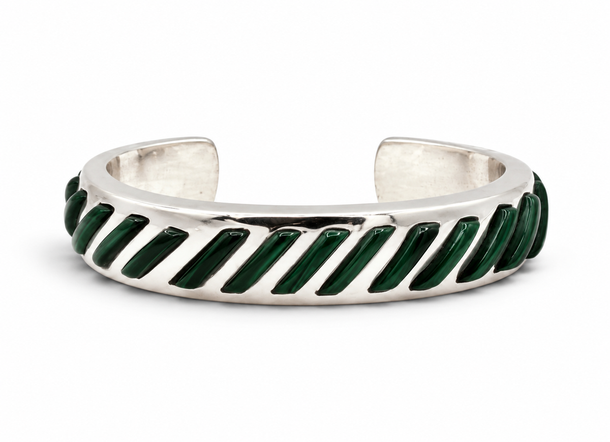 Diagonal Line Top Inlay Cuff Bracelet-Jewelry-Ben Nighthorse-Sorrel Sky Gallery