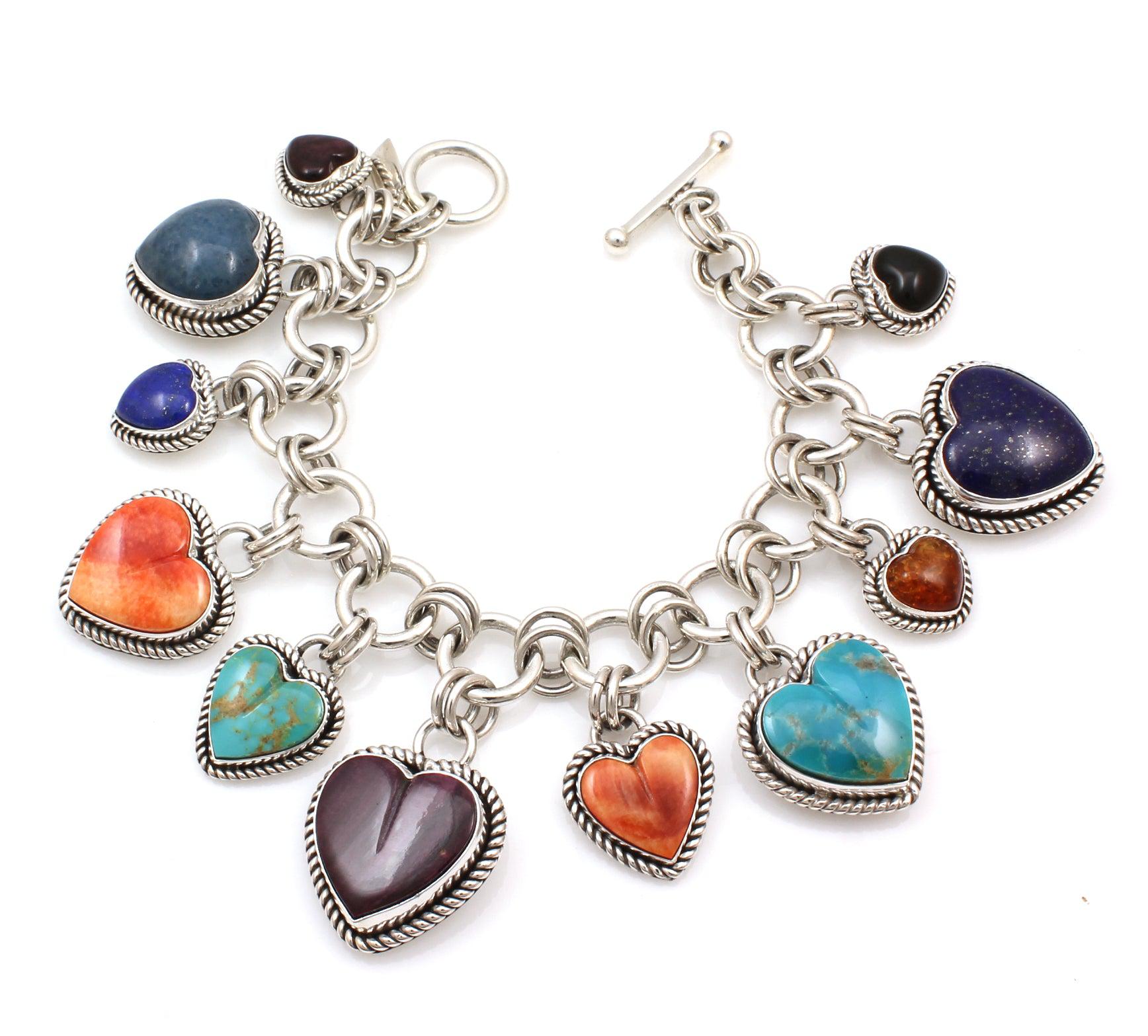 Heart Link Charm Bracelet in Sterling Silver